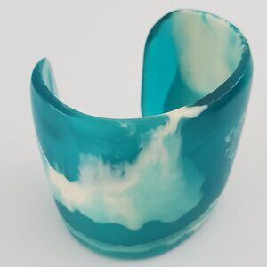 Ocean Waves Resin Cuff Bracelet Marbled Teal Blue & White Thick Chunky design